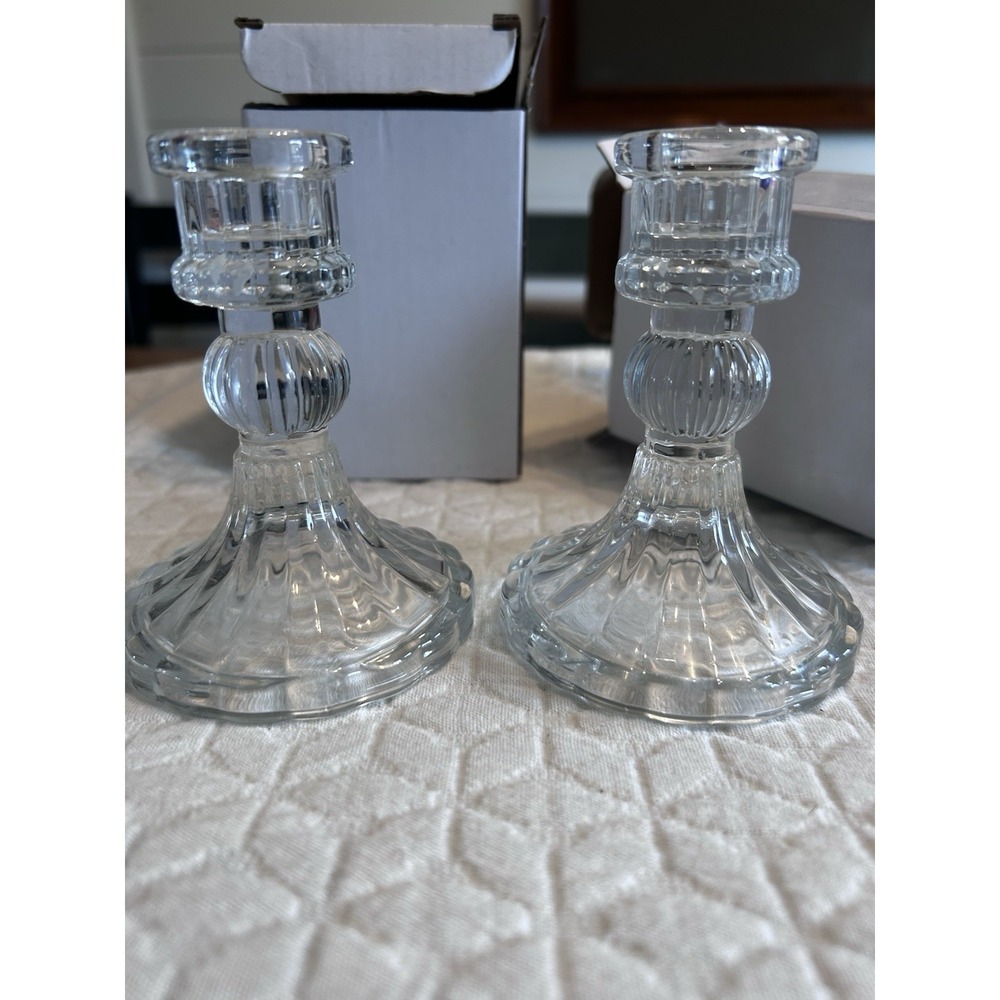 Glass Taper Candle Holders Set Of 6-3 Inches Tall Wedding Centerpiece Decor